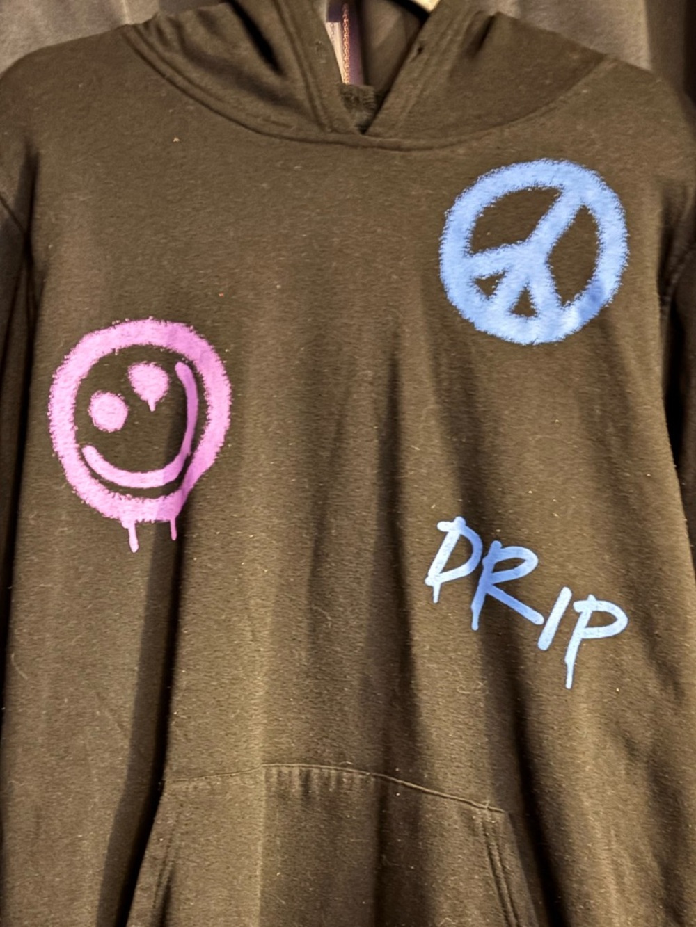 Brooklyn Cloth Black Hoodie with Blue Peace Sign & Purple Smiley - Picture 5 of 7